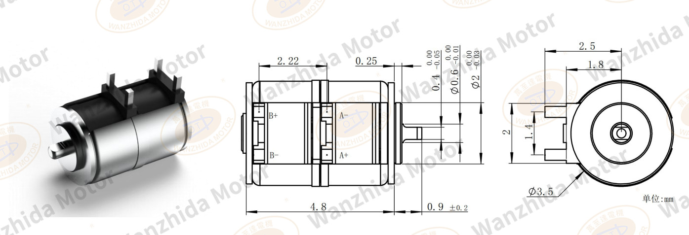3.4mm mini Permanent magnet stepper motor-wanzhida motor