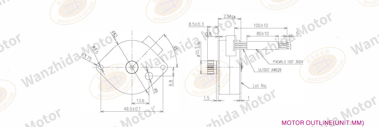 OT-SM42P-455 PM stepping motor-wanzhida motor