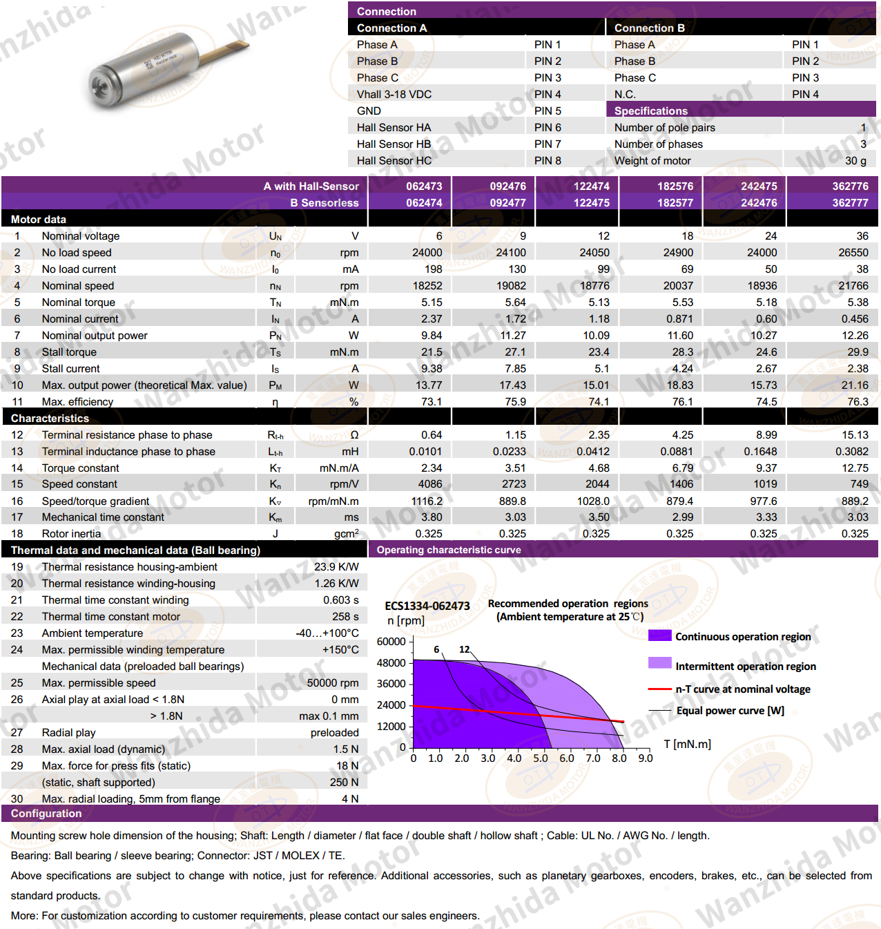ECS 1334 Electronical Commutation Slotless DC Motor-wanzhida motor
