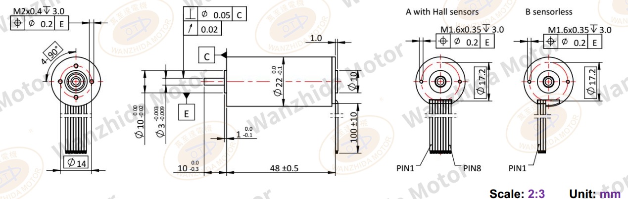 2248Coreless motor_Electronical Commutation Slotless DC Motor-wanzhida motor