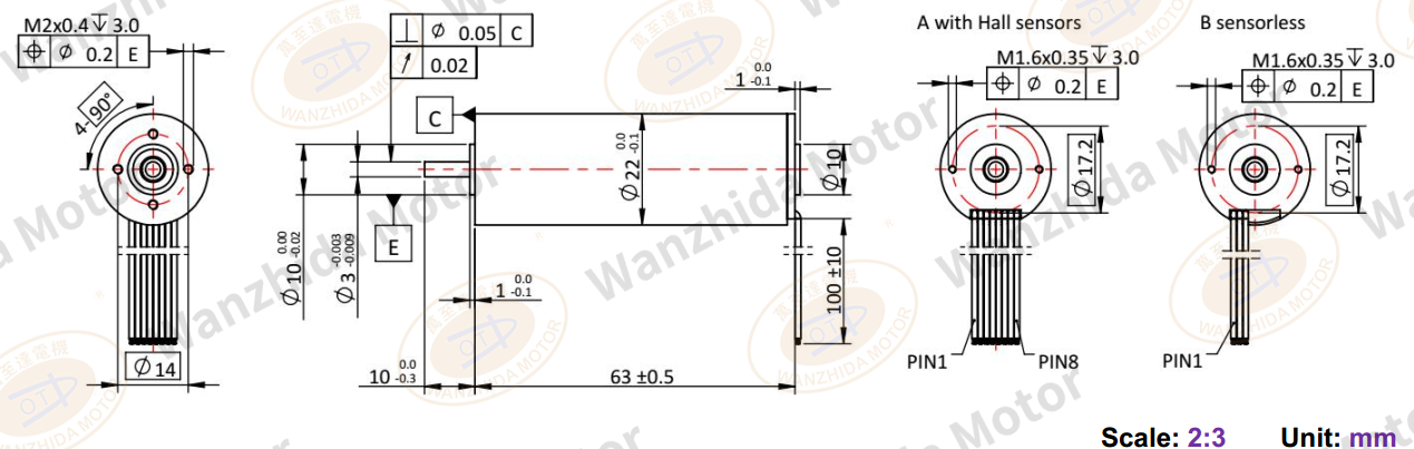 Φ22Coreless motor_Electronical Commutation Slotless DC Motor-wanzhida motor