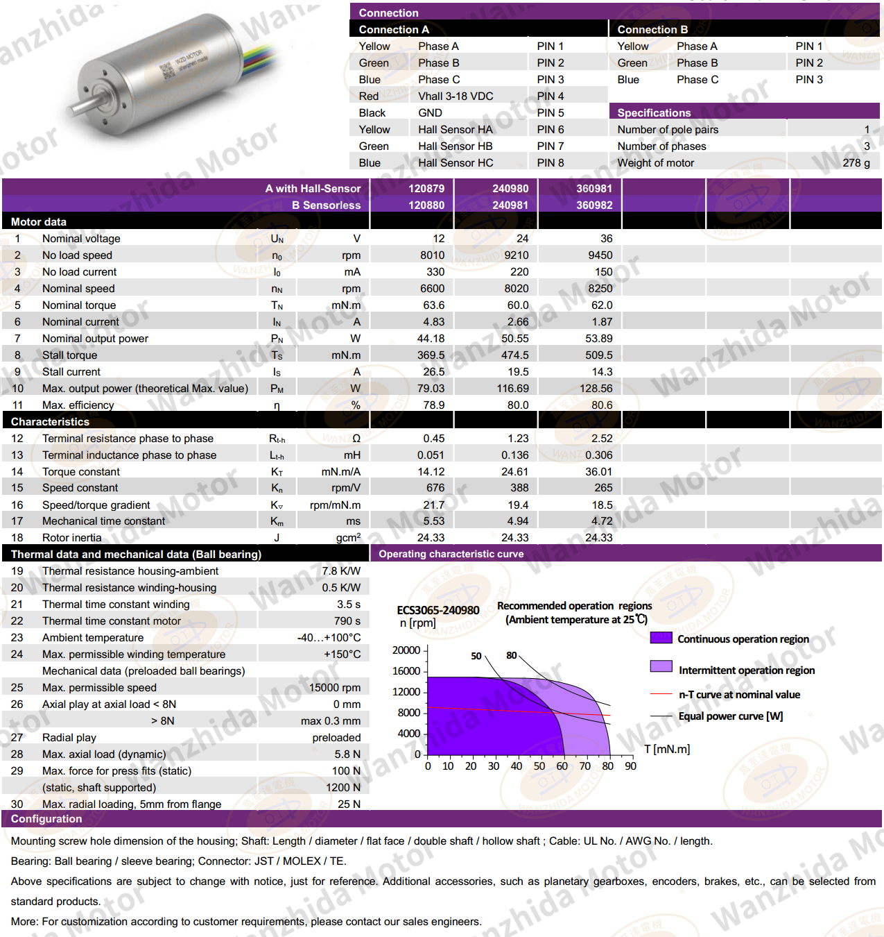 ECS 3065Coreless motor_Electronical Commutation Slotless DC Motor-wanzhida motor