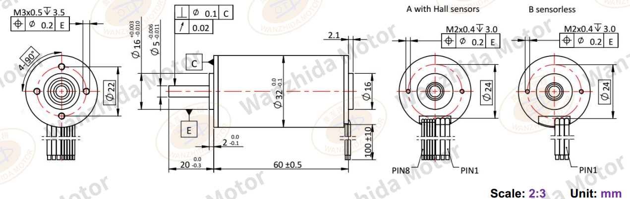 32mmCoreless motor_Electronical Commutation Slotless DC Motor-wanzhida motor