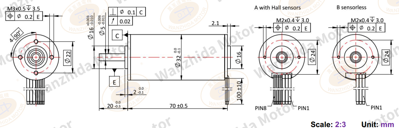 32mmCoreless motor_Electronical Commutation Slotless DC Motor-wanzhida motor