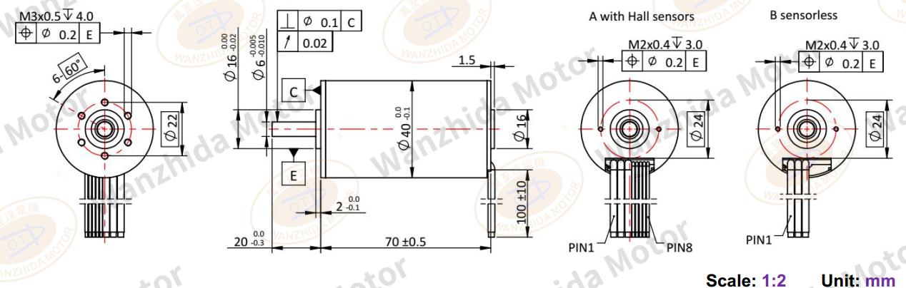 4070 Coreless motor_Electronical Commutation Slotless DC Motor-wanzhida motor