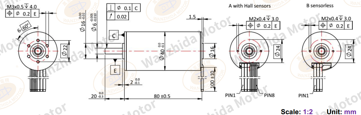 ECS4080 Coreless motor_Electronical Commutation Slotless DC Motor-wanzhida motor