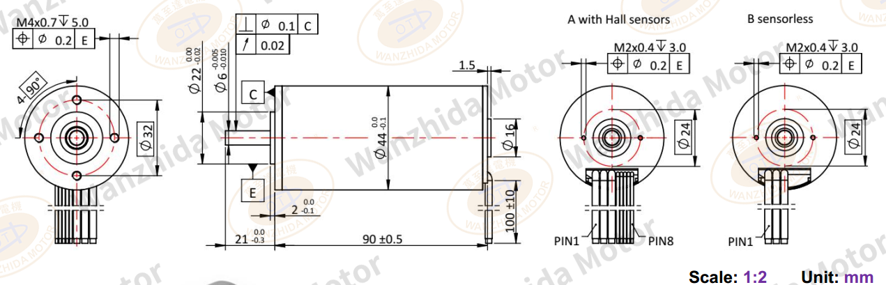 44mm Coreless motor_Electronical Commutation Slotless DC Motor-wanzhida motor